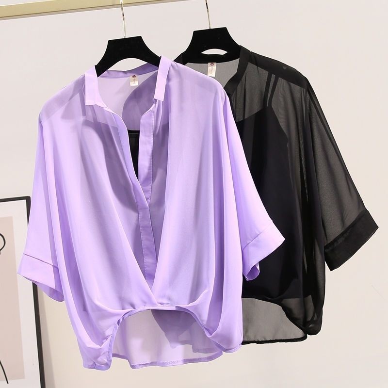เสื้อเชิ้ตแขนสั้น ผ้าชีฟอง ทรงหลวม สไตล์ตะวันตก แฟชั่นฤดูร้อน สําหรับผู้หญิง 4050 ปี