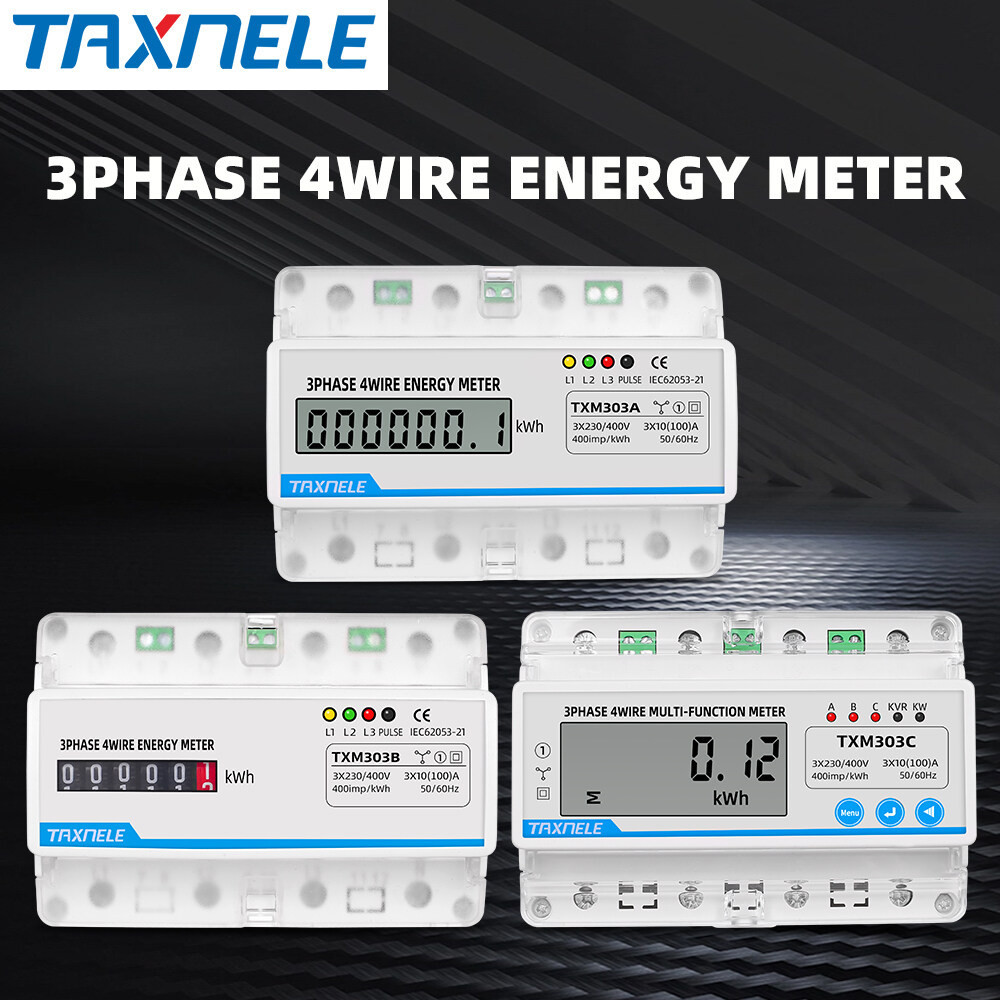 Taxnele เครื่องวัดพลังงานไฟฟ้าดิจิทัล หน้าจอ LCD 380V 100A 7P 3 เฟส 4 สาย อเนกประสงค์ kWh