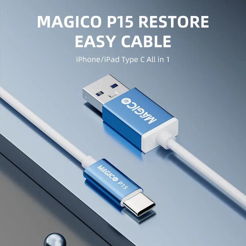 Magico P15 Restore Easy Cable สําหรับ iPhone 15 iPad ชาร์จคืนและส่งข้อมูล ใส่โหมดการกู้คืนโดยไม่มีปุ่มคู่มือ