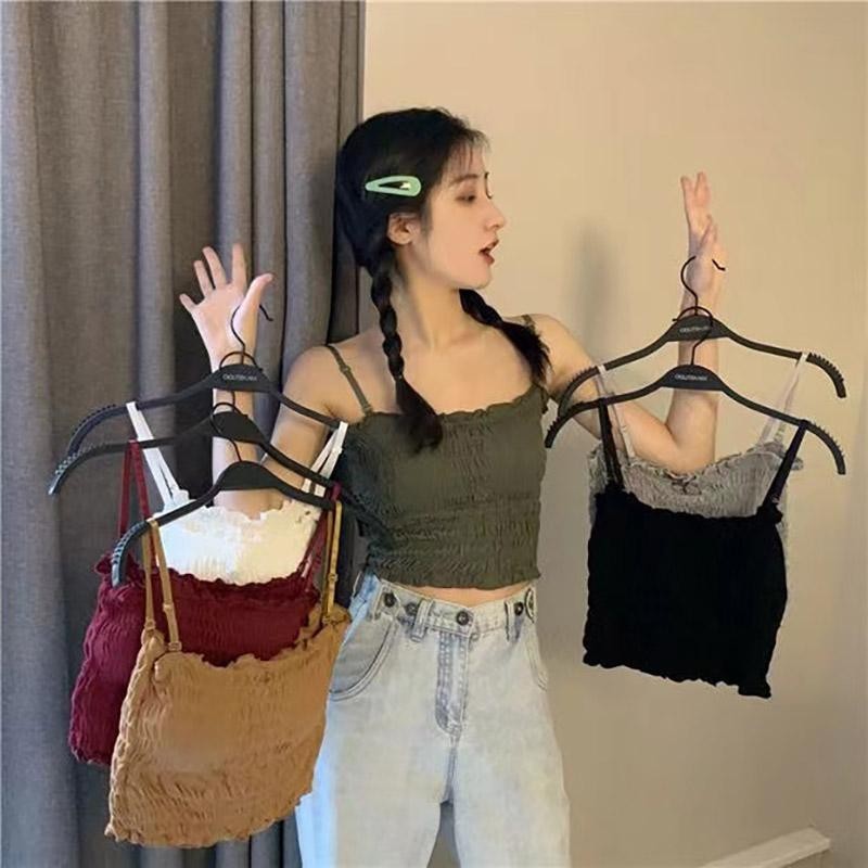 TT HOMEสินค้าใหม่ เสื้อสายเดี่ยวแฟชั่น มีฟองน้ำในตัว เสื้อสม็อค แฟชั่นเกาหลีมาแรง เสื้อน่ารัก