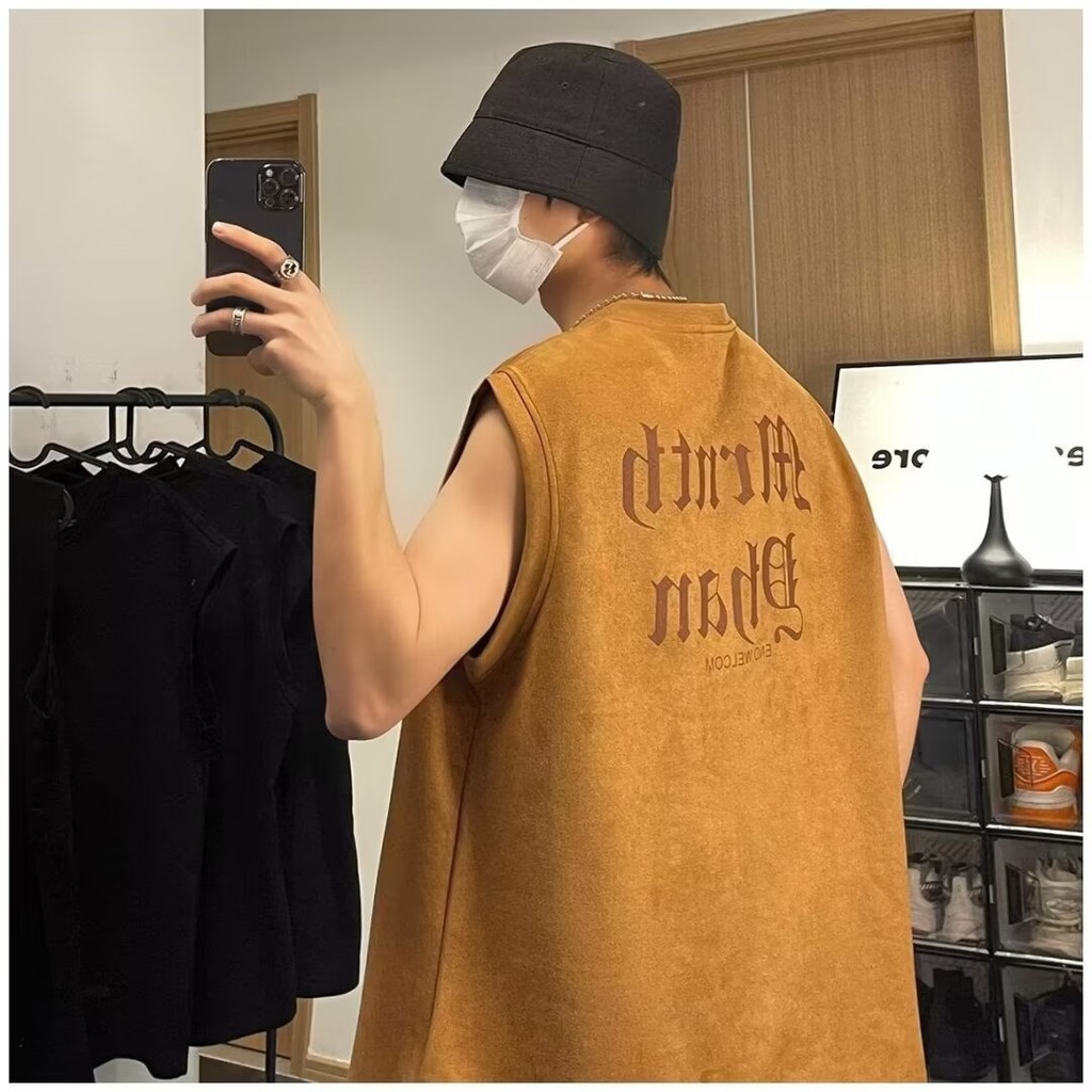 เสื้อกล้าม แขนกุด ทรงหลวม สไตล์อเมริกัน สตรีท แฟชั่นฤดูร้อน สําหรับผู้ชาย