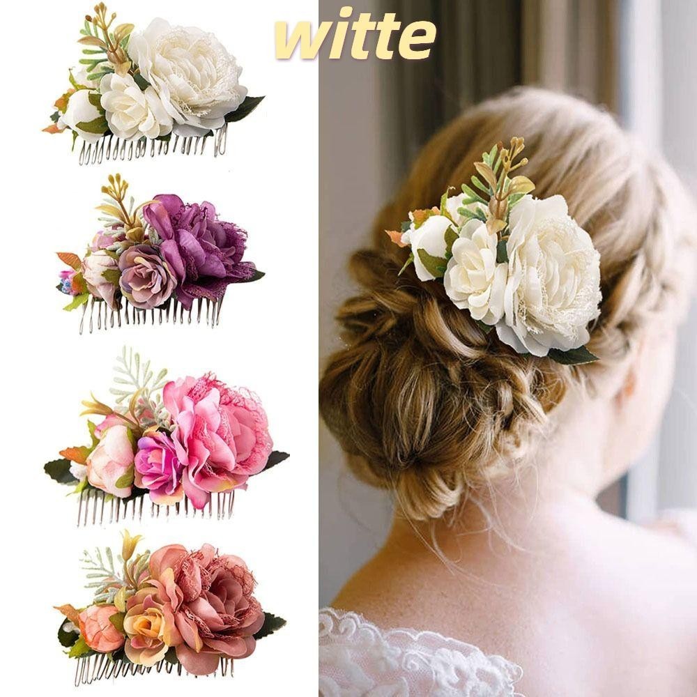 Witte หวีสับผม รูปดอกไม้ ใบไม้ หรูหรา เครื่องประดับ สําหรับเจ้าสาว งานแต่งงาน