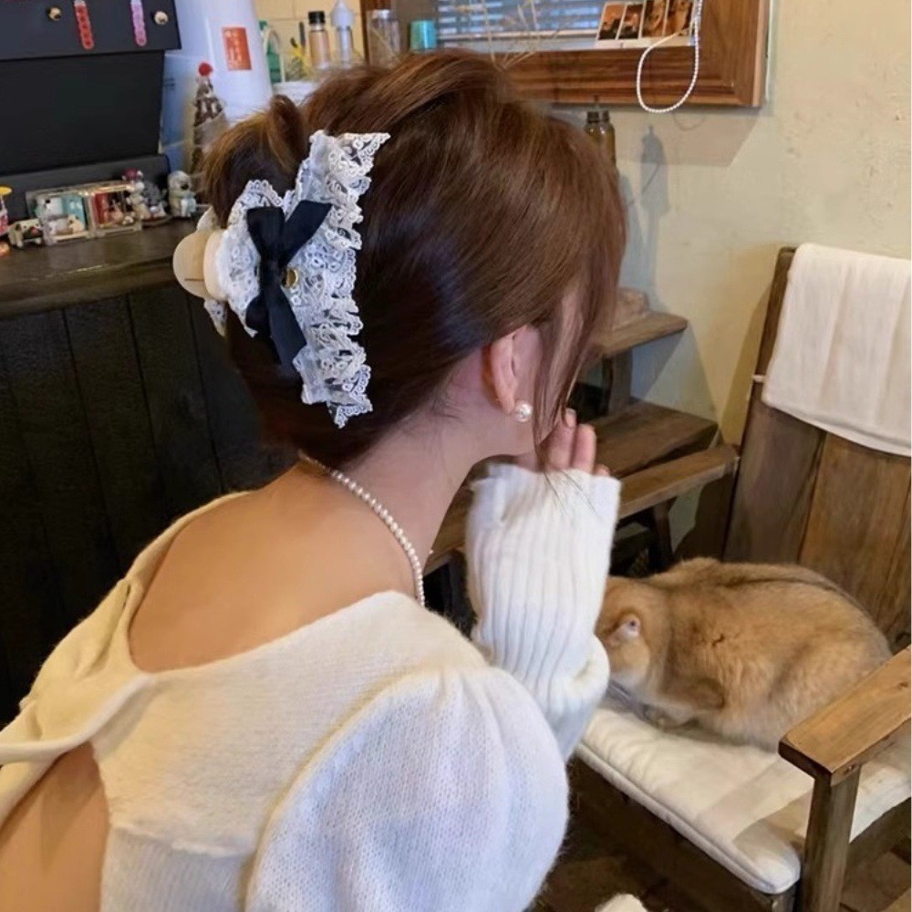 กิ๊บติดผม ผ้าลูกไม้ ลายดอกไม้ สีขาว สไตล์วินเทจ สําหรับผู้หญิง - รูปที่ 2