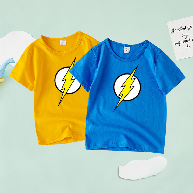 2024เสื้อยืดแขนสั้น คอกลม ผ้าฝ้าย 100% พิมพ์ลาย The Flash สําหรับเด็ก มี 8 สี NE007 เสื้อยืดเด็ก
