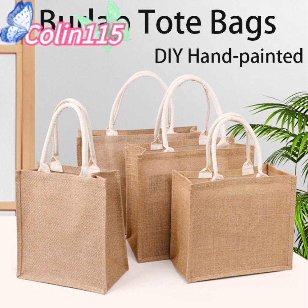 โคลินา115ผู้หญิงผ้าลินินกระเป๋า,มือวาดแบบพกพาผ้ากระสอบ สิริ กระเป๋า,หลายขนาดปอกระเจาเลียนแบบกระสอบวินเทจชายหาดกระเป๋าถือผู้หญิง