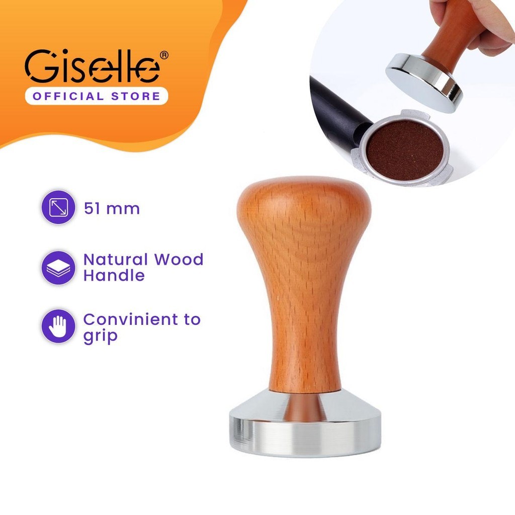 Giselle Espresso Coffee Tamper - 304 สแตนเลส Barista Tamper 51 มม.ด้ามไม้ 389g (CFA0009WD) เครื่อง