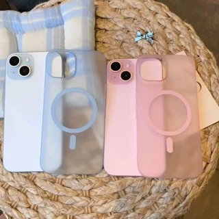 หรูหราสแควร์โปร่งใสแม่เหล็กชาร์จไร้สายเคสโทรศัพท์ iPhone 16 15 14 13 12 11 Pro Max Plus X XSMax Matte Hard ซิลิโคนกันชนโปร่งใส Hard คอมพิวเตอร์กรณี