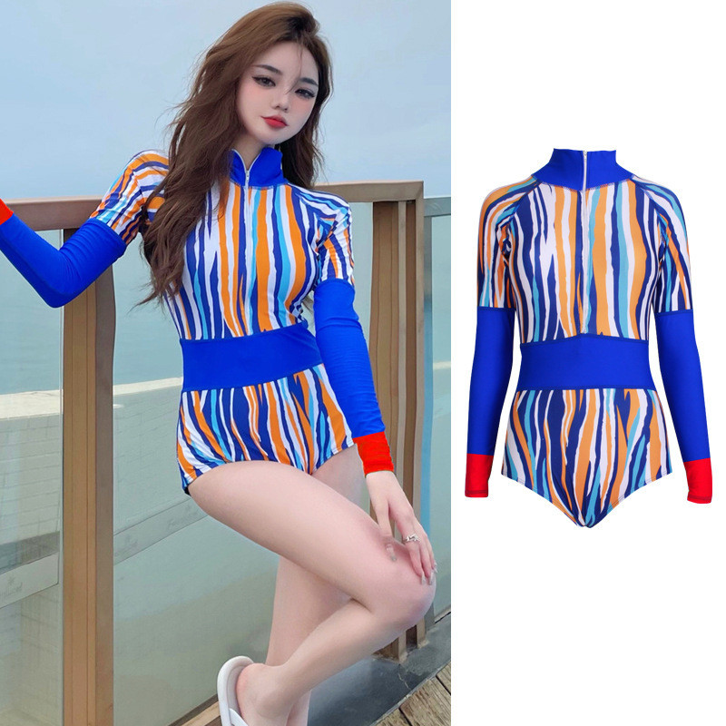 ผู้หญิงท่องชุดว่ายน้ําชิ้นเดียวป้องกันแมงกะพรุนแขนยาวป้องกันแสงแดดแมงกะพรุนสูทดําน้ําดูปะการังบิกินี่การ์ตูนแฟชั่น - รูปที่ 4