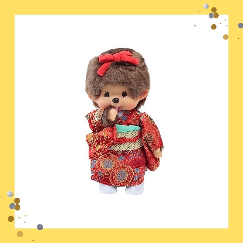 Kyugetsu official original Monchichi girl in kimono, red IPM-11-Z