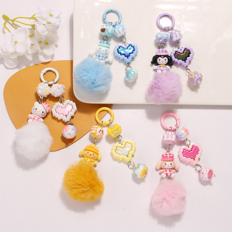 พวงกุญแจลูกบอลขนสัตว์ จี้กระเป๋าตุ๊กตาการ์ตูนน่ารัก จี้โทรศัพท์ จี้บล็อคตัวต่อรูปหัวใจ จี้รูปลูกบอลตุ๊กตา จี้รูปตัวต่อสร