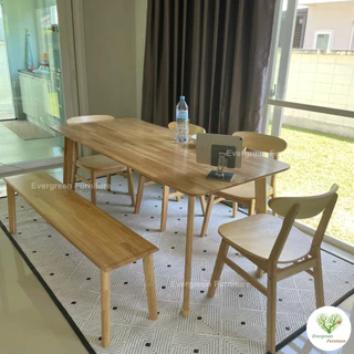 Evergreen Furniture โต๊ะทานข้าว ชุดโต๊ะรับประทานอาหาร (เก้าอี้ 4 ม้านั่ง 1) ขนาด 150-180 ซม