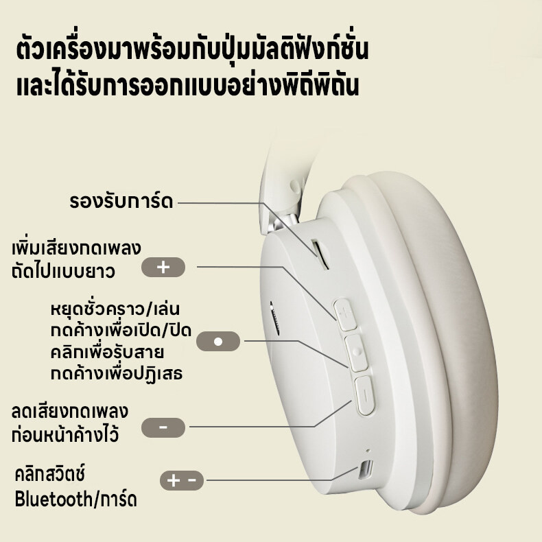หูฟังบลูทูธครอบหู เก็บแบตในตัว หูฟังบลูทูธไร้สาย บลูทูธ5.3 เสียบแมมได้ ใช้ได้ทั้งคอมและมือถือ เสียงใสเสียง4D ชาร์จUSB