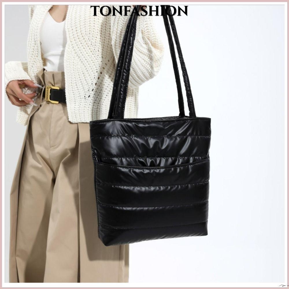 Tonfashion กระเป๋าสะพายไหล่ กระเป๋าถือลําลอง จุของได้เยอะ สีพื้น สําหรับสตรี