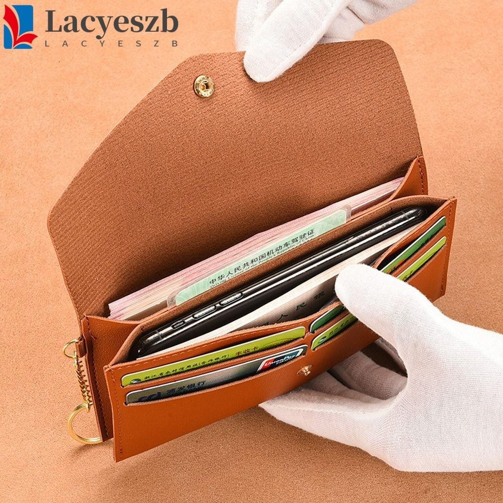 Lacyeszb กระเป๋าสตางค์ หนัง PU ทรงสี่เหลี่ยมผืนผ้า ความจุขนาดใหญ่ แบบพกพา ใส่บัตรได้ สําหรับผู้หญิง