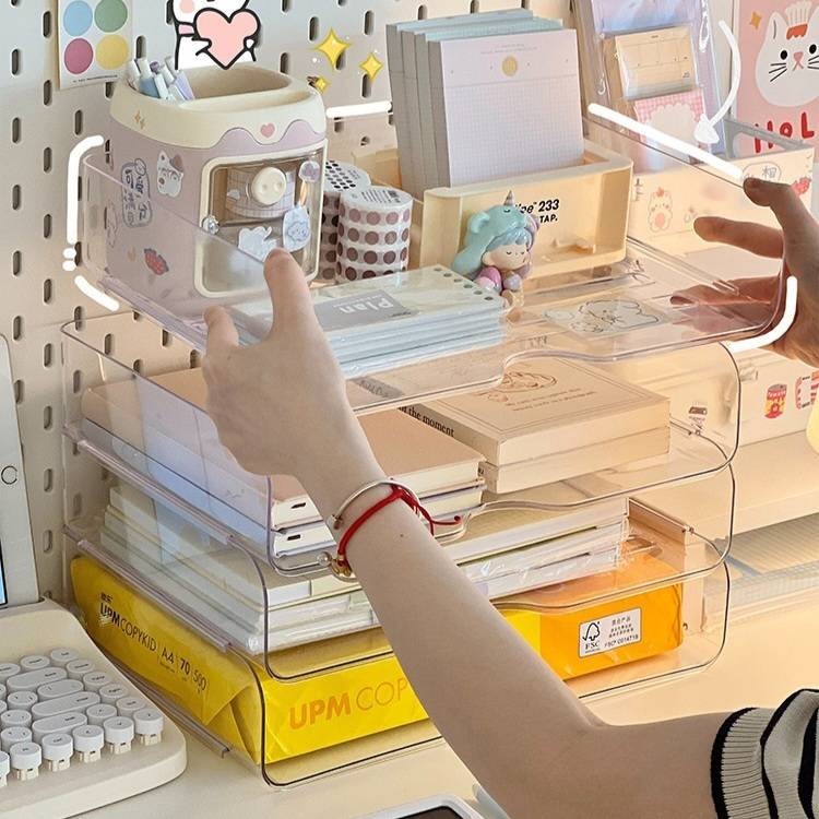 🎊ฟรีสติ๊กเกอร์🍉 ถาดเอกสาร A4 กล่องใส่เอกสาร ตะกร้า ตะกร้าA4  กล่องเอกสาร ถาดใส่เอกสาร วางซ้อนกันได้