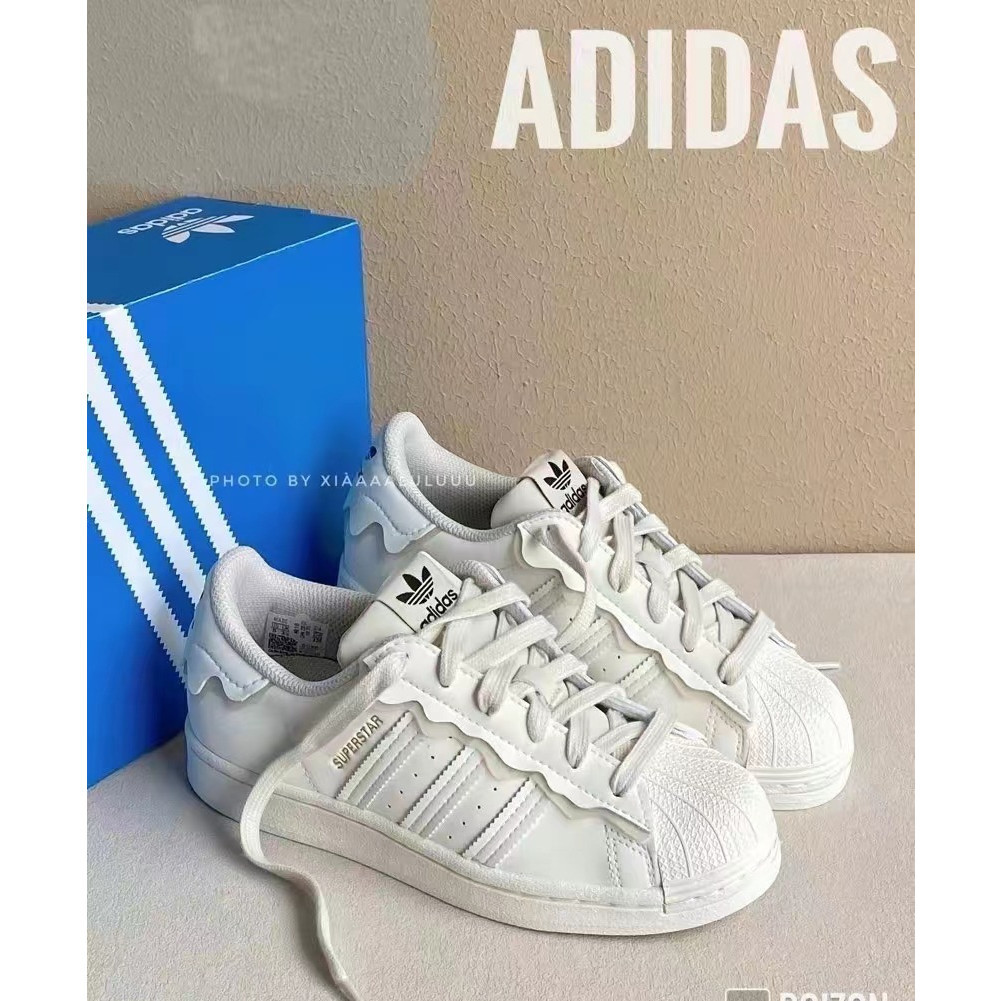Adidas superstar รองเท้าผ้าใบ Shell Head White Cream Anti slip Low Top Board Shoes ลำลอง