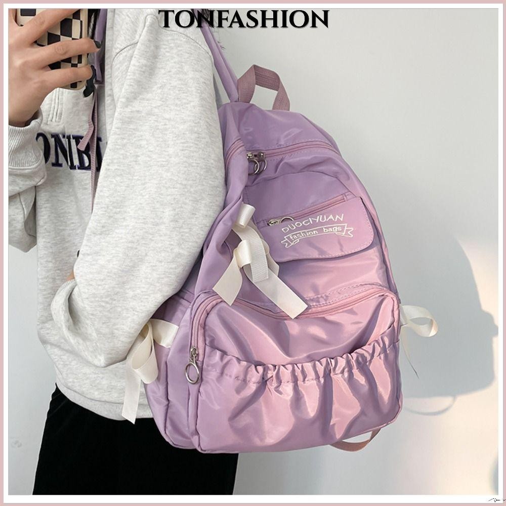 Tonfashion กระเป๋าเป้สะพายหลัง กระเป๋านักเรียน ผ้าไนล่อน น้ําหนักเบา จุของได้เยอะ กันขโมย สําหรับเด็กผู้หญิง