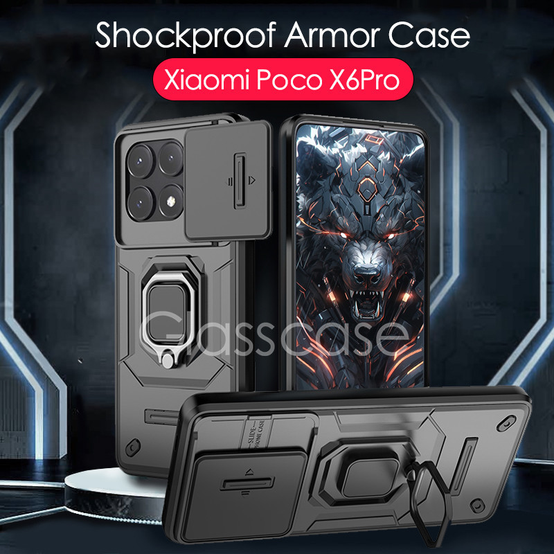 สําหรับ Xiaomi Poco X6 M6 F6 pro X6pro M6pro F6pro PocoM6pro PocoX6pro Push กล ้ องกันกระแทกแหวนป ้ องกันเกราะโทรศัพท ์ กรณีโลหะวงเล ็ บ Stent Casing Hard ปกหลัง