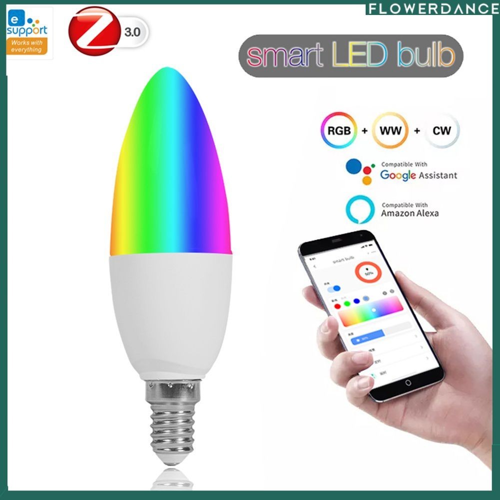 Tuya Zigbee/Wifi E14 หลอดไฟ LED หรี่แสงได้ RGB + CW + WW 5 W สมาร์ทไฟเทียนโคมไฟ smart Life Voice ทำง