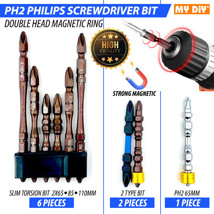 MYDIYSDNBHD - PH2 PHILIPS MAGNETIC RING SCREWDRIVER BIT DOUBLE HEAD MAGNETIC SCREWDRIVER BIT