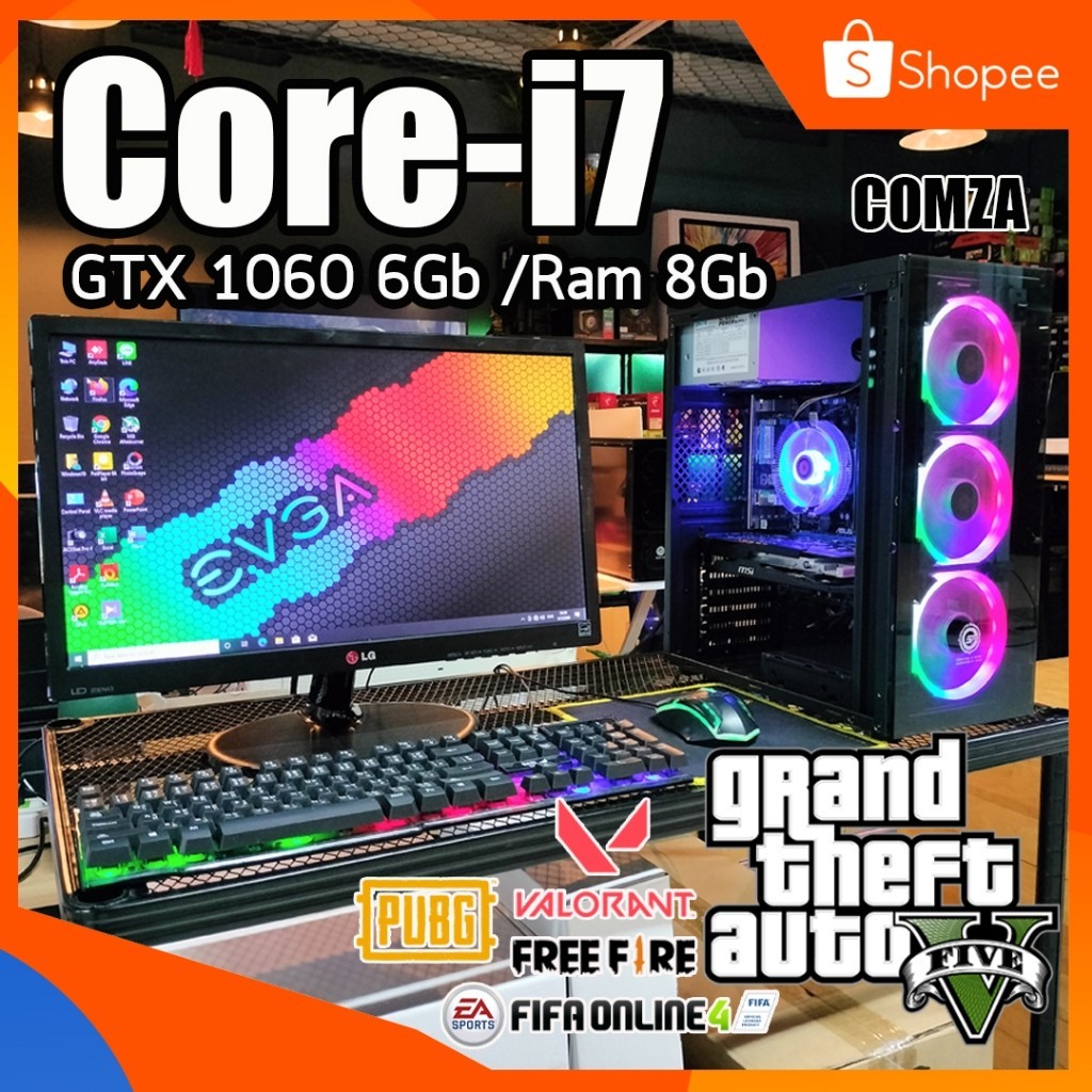 คอมพิวเตอร์ ครบชุด Core-i7 /GTX 1060 6Gb /Ram 8Gb ทำงาน-เล่นเกมส์ Pubg,Freefire,Varolant,GTA V สินค้าพร้อมใช้งาน
