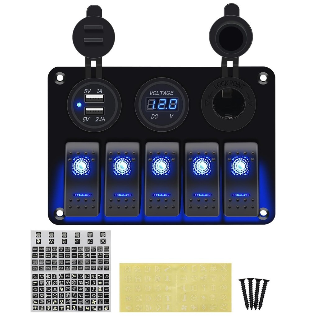 แผงสวิตช์ไฟ LED 4 5 6 ดวง อะลูมิเนียม กันน้ํา พร้อมซ็อกเก็ต USB 3.1A โวลต์มิเตอร์ 12V สําหรับรถยนต์ รถบรรทุก เรือ RV - รูปที่ 7