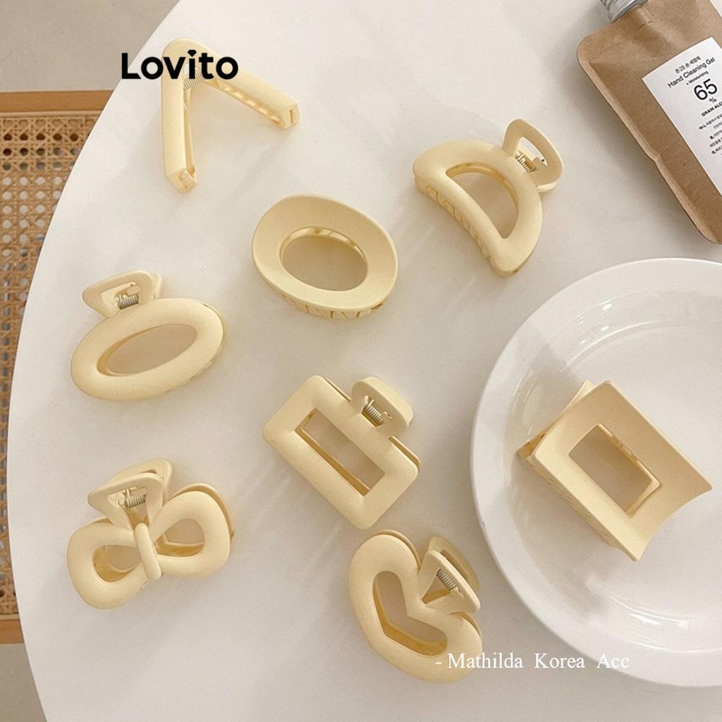 Lovito คลิปหนีบผมผู้หญิง ทรงเรขาคณิต หัวใจ โบว์ สไตล์ลำลอง LFA17397