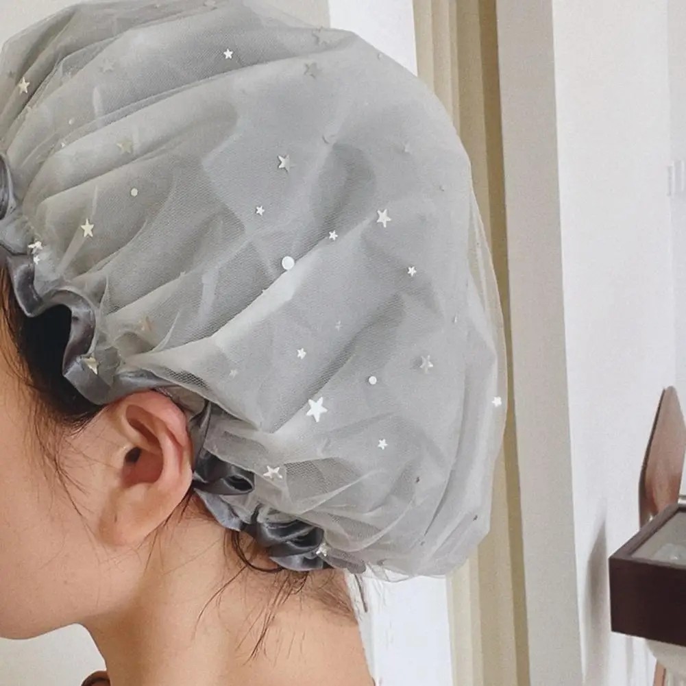 [ขายดี] หมวกอาบน้ํา พลาสติก หนา สองชั้น ลายดวงจันทร์ ดาว ตาข่าย นํากลับมาใช้ใหม่ได้ หลากสีสัน สําหรับผู้หญิง สุภาพสตรี แต่งหน้า สปา ร้านทําผม หมวกอาบน้ํา - รูปที่ 4