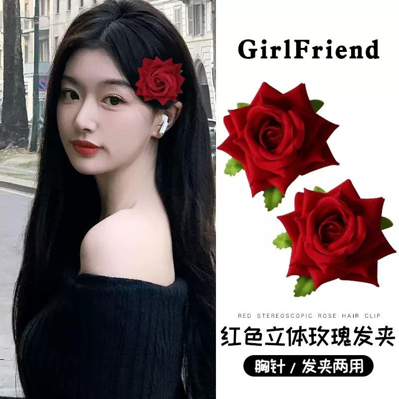ใหม่ กิ๊บติดผม รูปดอกกุหลาบ หรูหรา สไตล์เกาหลี เครื่องประดับผมหน้าม้า แฟชั่นสําหรับผู้หญิง