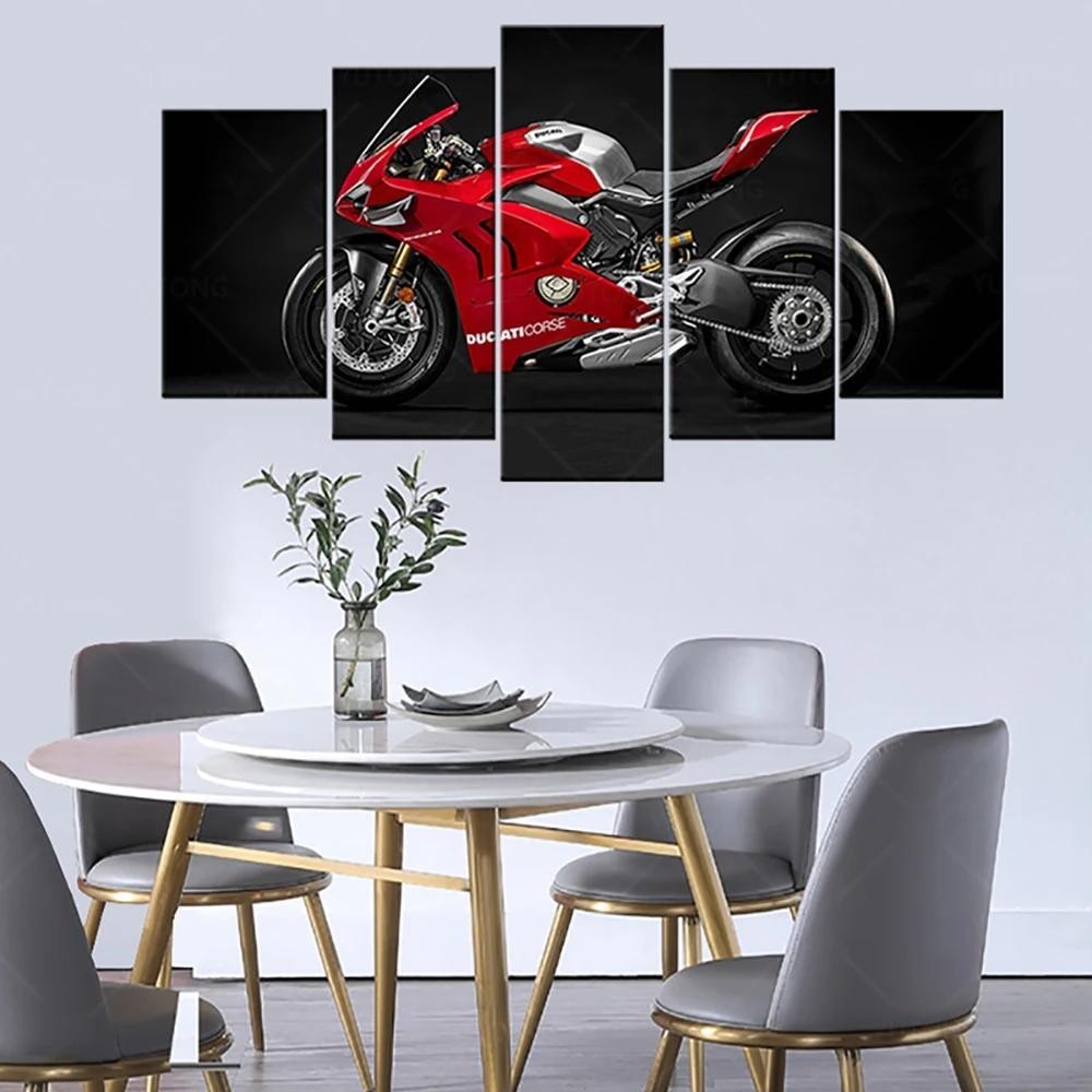 Ducati Panigale V4 R Race โปสเตอร์รถจักรยานยนต์ 5 ชิ้น Wall Art ภาพวาดผ้าใบห้องนั่งเล่นภาพพิมพ์ห้องนอน HD มอเตอร์ไซด์ตกแต่งบ้าน