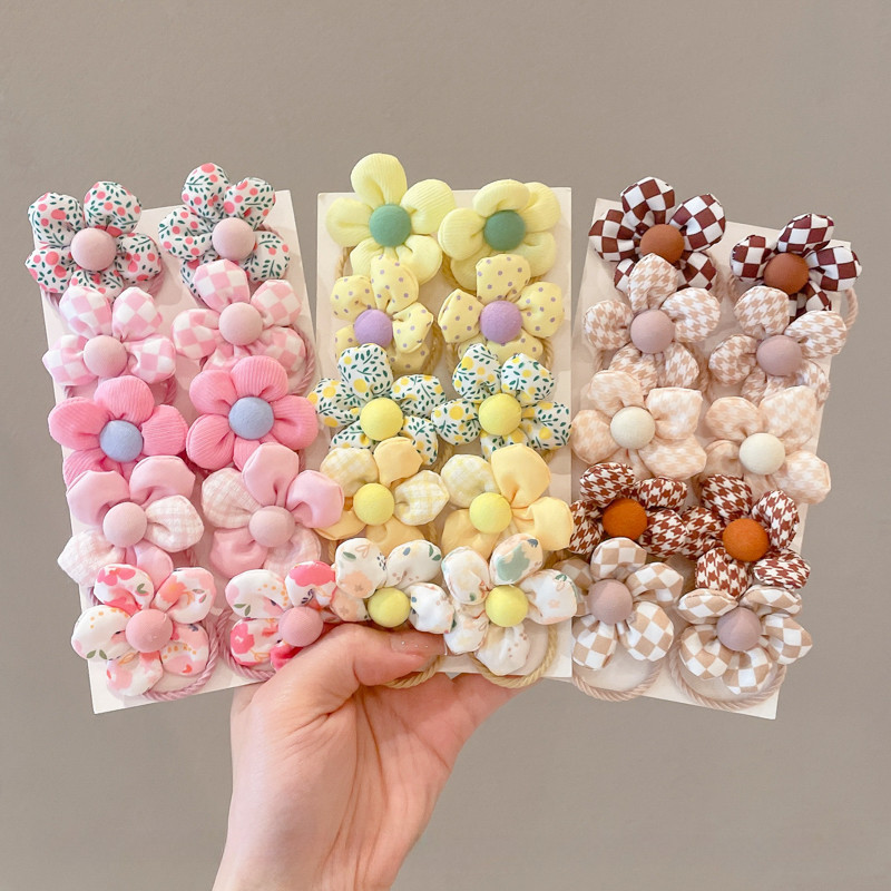 ยางรัดผมหางม้า แบบยืดหยุ่น ประดับโบว์ ดอกไม้น่ารัก สไตล์เกาหลี สําหรับเด็กผู้หญิง