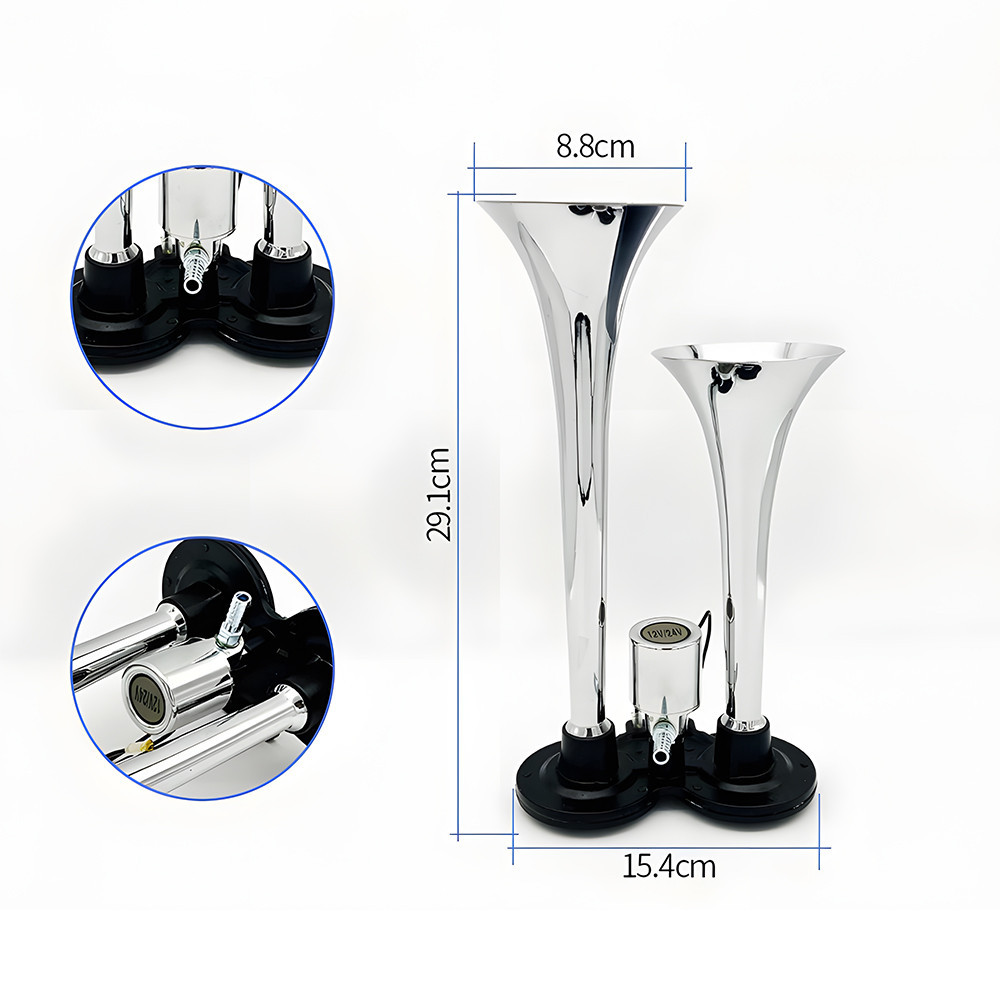 แตรลมไฟฟ้า 12V/24V แตรลมรถบรรทุก600db/300db ดังเสียงดังสุดยอดแบนด้านล่างรถแตรอากาศชุบโครเมี่ยมชุบสังกะสีแตรคู่รถบรรท - รูปที่ 2