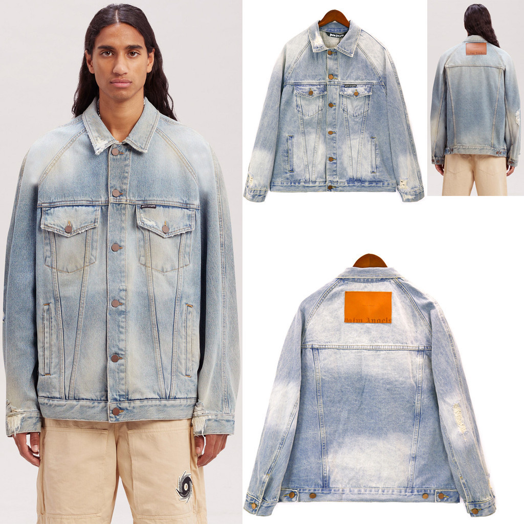 CDIP palm angels European and American Fashion Brand Palm Worn Looking Washed-out Denim Jacket Men and Women Logo Badge Same Coat Fashion