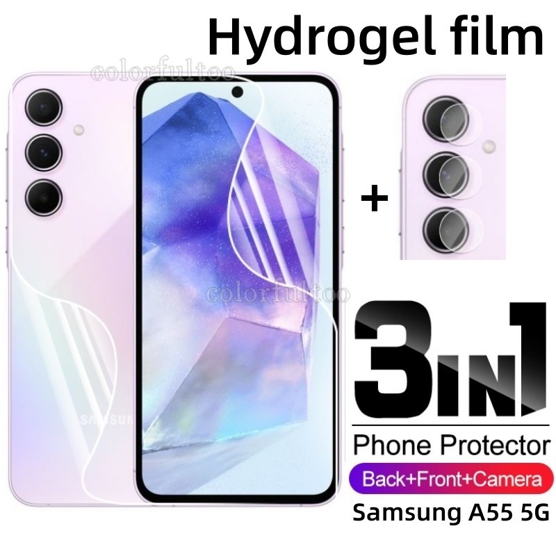 3in1 ด้านหน้าปกหลังป้องกันหน้าจอสําหรับ Samsung Galaxy A55 A35 A15 A26 A36 A06 A56 A16 4G 5G HD Clear Soft Hydrogel ฟิล์มกล้องเลนส์ป้องกันฟิล์มสําหรับ SamsungA55 A 55 A35