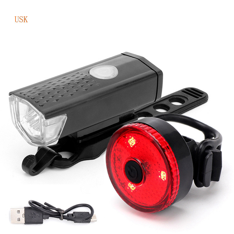 ชุดไฟหน้าจักรยาน ไฟท้ายจักรยาน LED ชาร์จ USB กันน้ํา