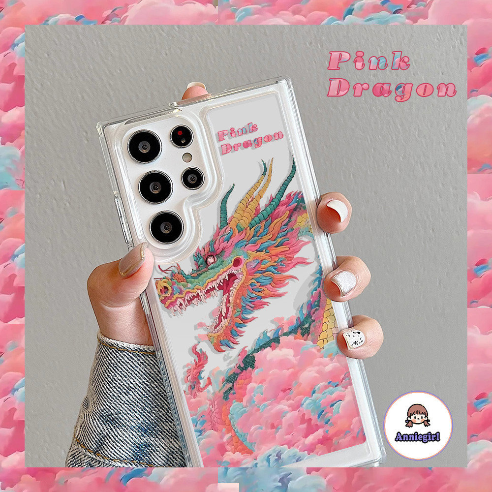 เคสโทรศัพท์มือถือแบบใส กันกระแทก ลายมังกร สีชมพู แฟชั่น สําหรับ SAMSUNG S24 S23 S22 Ultra S22Plus S21 S20FE A54-5G A50 A50s A30s A32 A13 A12 M12 A04 A04e