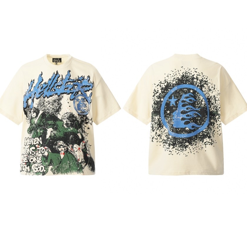 Hellstar เสื้อยืดลําลอง แขนสั้น คอกลม ทรงหลวม ลาย VINTAGE AOP แฟชั่นสําหรับผู้ชาย