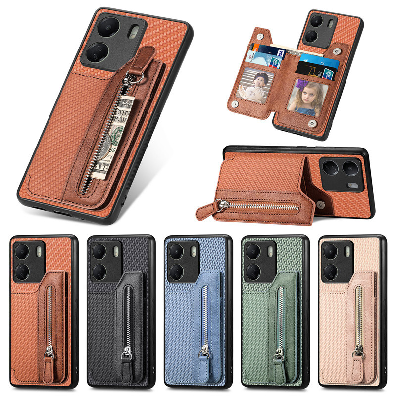 เคสโทรศัพท์มือถือ แบบแม่เหล็ก มีซิป พร้อมช่องใส่บัตร สําหรับ Xiaomi Redmi A3 13C 12C Note 13R 13 12 Turbo 11T 11s Pro Plus 5G