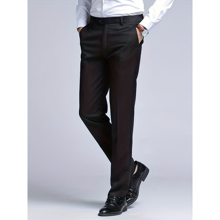 Plus Size Men's Solid Formal Dress Suit Pants, Slim Fit Suit Trousers For All Seasons, Men's Clothin