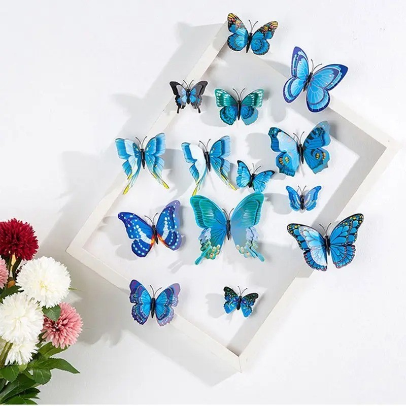 สติกเกอร์กระจก รูปผีเสื้อ 3D แบบรูกลวง สําหรับตกแต่งผนัง ตู้เย็น งานแต่งงาน ปาร์ตี้ 12 ชิ้น ต่อชุด