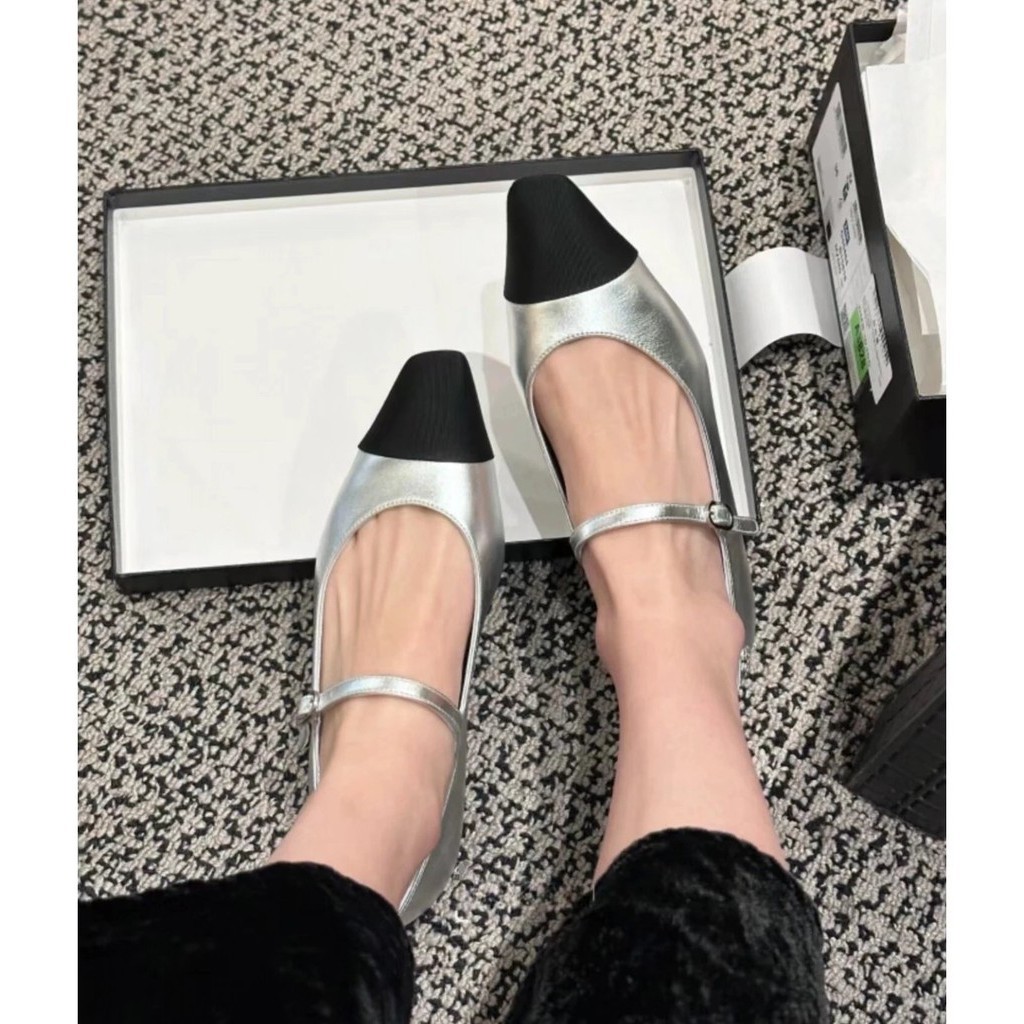 [คุณภาพสูง] Ch @ el Chanel 24p Mary Jane รองเท้าบัลเล่ต์ หนังวัวแท้ ส้นแบน สไตล์ชาแนล เข้ากับทุกการแต่งกาย สําหรับผู้หญิง 2024