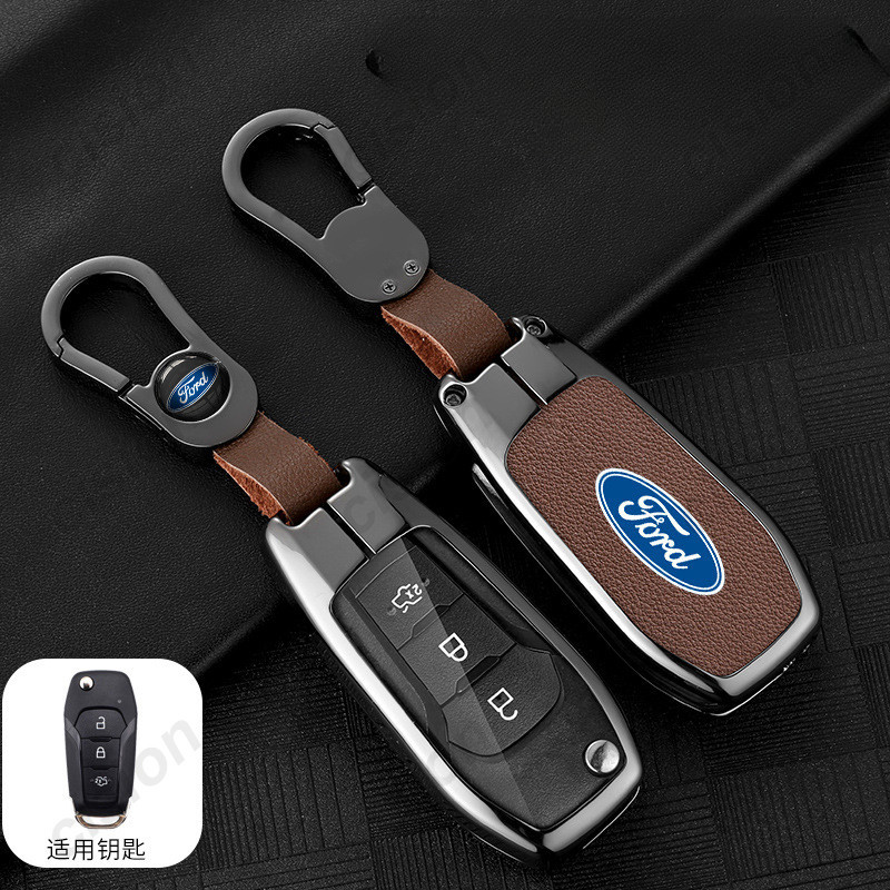 เคสกุญแจรีโมทรถยนต์ หนังวัวแท้ แบบพับได้ สําหรับ Ford F150 F250 F350 Fiesta Mondeo Focus EcoSport Everest Explorer Expedition Ranger Wildtrak T6