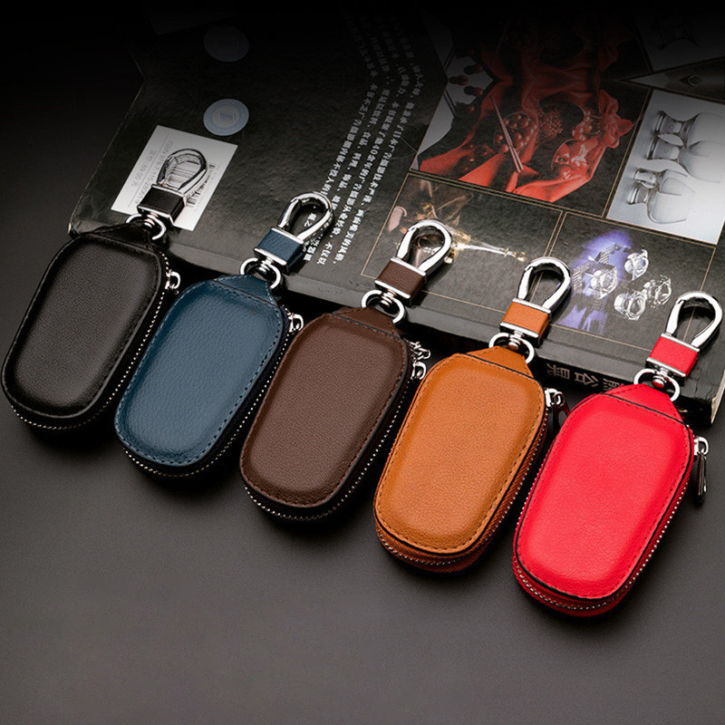 กระเป๋ากุญแจรถซิปเคสหนังแท้ป้องกันการแฮ็กกุญแจป้องกันการโจรกรรม Fob กระเป๋า