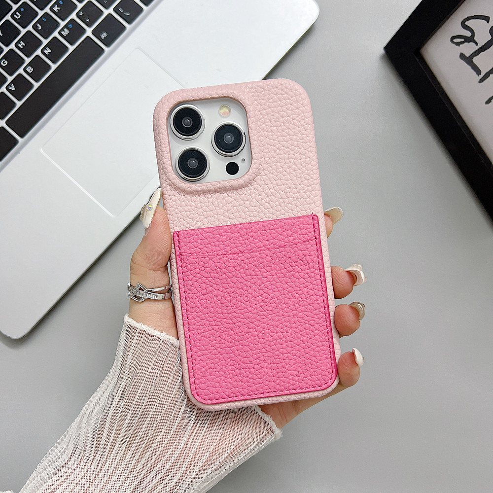 เคสโทรศัพท์มือถือหนัง กันกระแทก ลายลิ้นจี่ พร้อมกระเป๋าใส่บัตร สําหรับ iPhone 15 ProMax 15 14 ProMax 14 13 ProMax 12 11