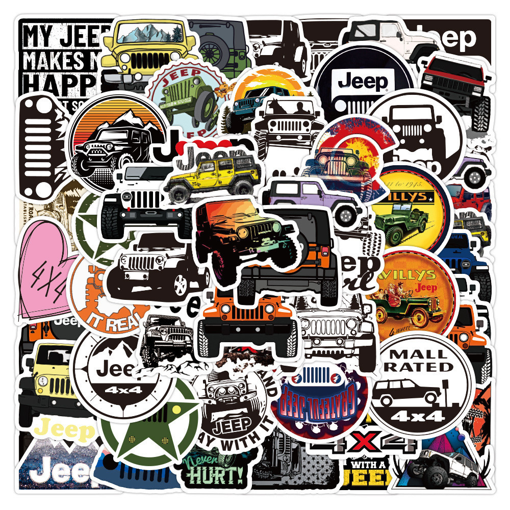 พร้อมส่ง JEEP จี๊ป รสบัส vintage แผ่น sticker กันน้ำ สติ๊กเกอร์ ใช้ซ้ำได้ กระโปรงหลังรถ รถตำรวจ รถพยาบาล