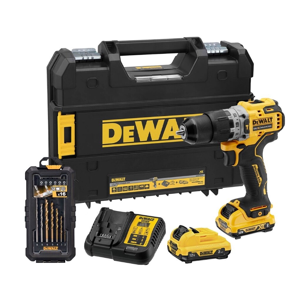 DEWALT สว่านกระแทกไร้สาย 12 โวลต์ พร้อมอุปกรณ์เสริม 16 ชิ้น รุ่น DCD706D2A-B1