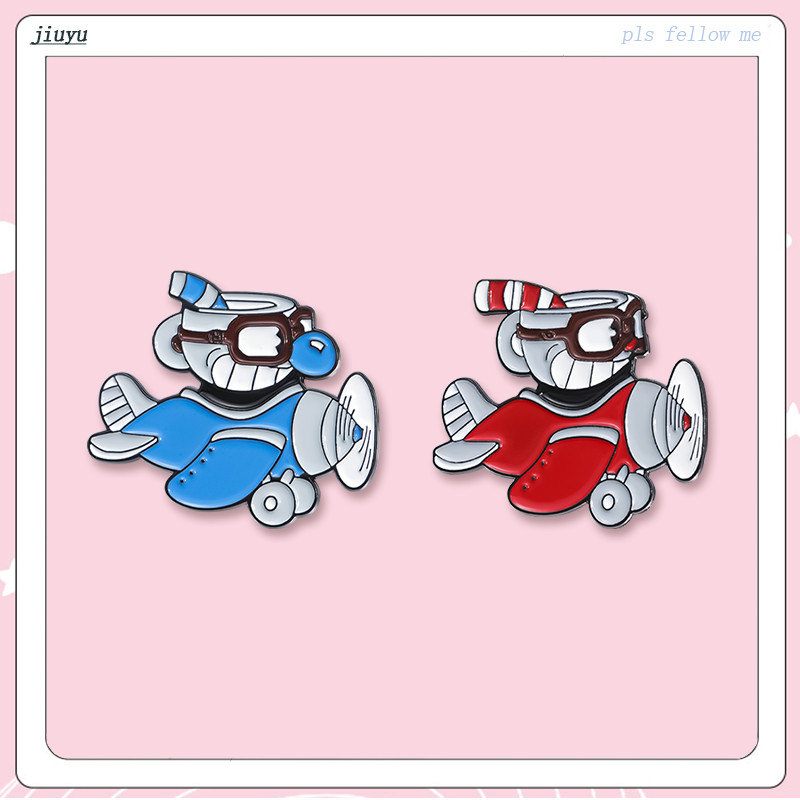 เข็มกลัดและเครื่องประดับ Mugman และ Cuphead จากเกม พร้อมป้ายโลหะ