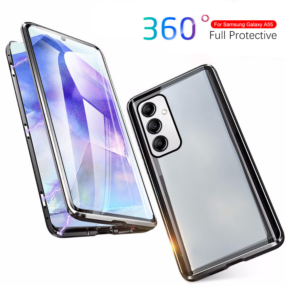 เลนส์ป้องกัน กันกระแทก Samsung Galaxy A35 A55 A 35 55 5G สําหรับ เคสโทรศัพท์ กระจกนิรภัย สองด้าน แบบแม่เหล็ก