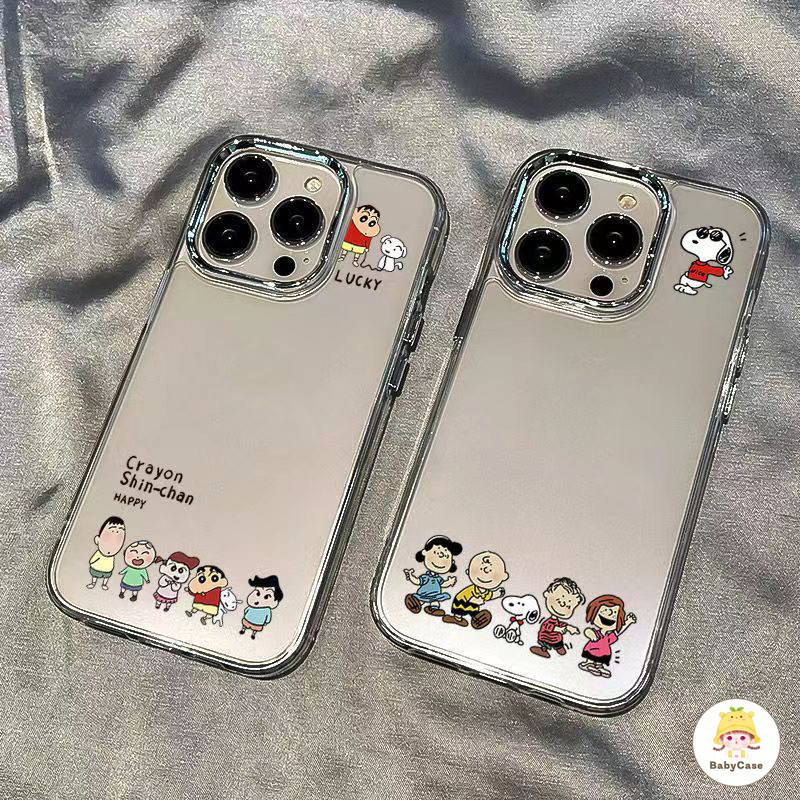 การ์ตูนน่ารักสนูปปี้เครยอนชินจังเคสโทรศัพท์สำหรับ IPhone 11 15 13 12 14 Pro Max 7Plus XR 8Plus 7 8 X XS Max SE