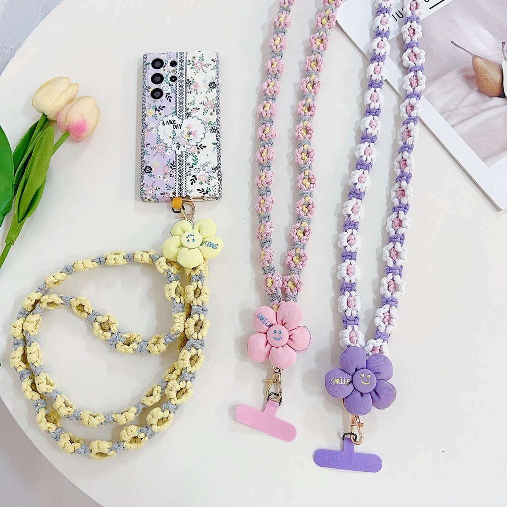 สายคล้องโทรศัพท์มือถือ สะพายข้าง ใบยาว คล้องไหล่ได้ ลายดอกไม้ สําหรับผู้หญิง